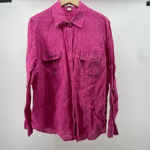 Coldwater Creek 100% Linen Shirt - Pink with thin white stripes - Size 1X - 18